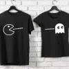 Tee shirt couple Pac-man monochrome et fantome