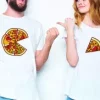 Tee shirt couple Pizza coincidente en trozos