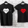Tee shirt couple sticker moderne de battement de coeur