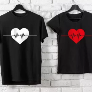 Tee shirt couple sticker moderne de battement de coeur Tee shirt couple sticker moderne de battement de coeur