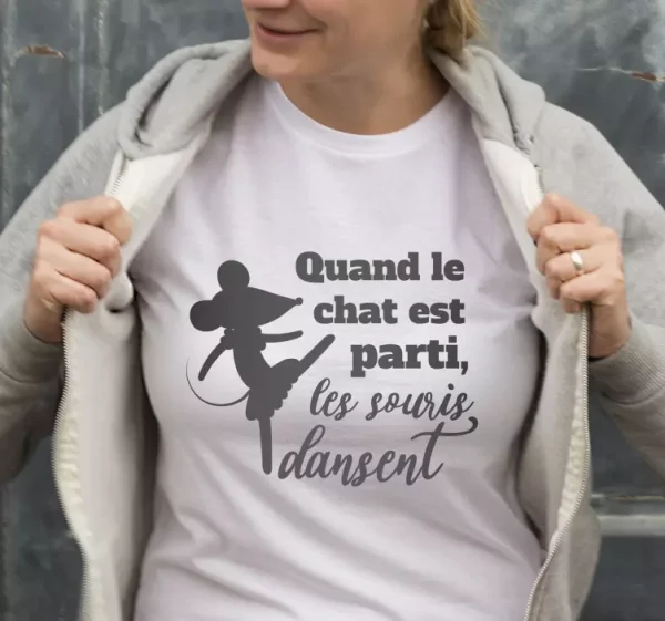 Tee-shirt expression francaise quand le chat est parti