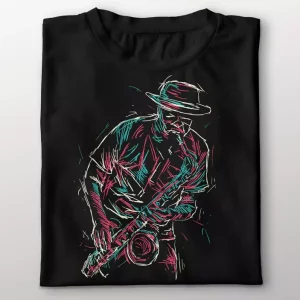 Tee shirt joueur de saxophone jazz abstrait Tee shirt joueur de saxophone jazz abstrait