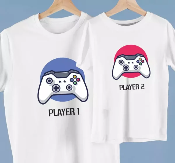 Tee shirt pere et fils Joystick con control y jugador