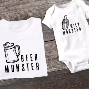 Tee shirt pere et fils Monstre de biere et de lait Tee shirt pere et fils Monstre de biere et de lait