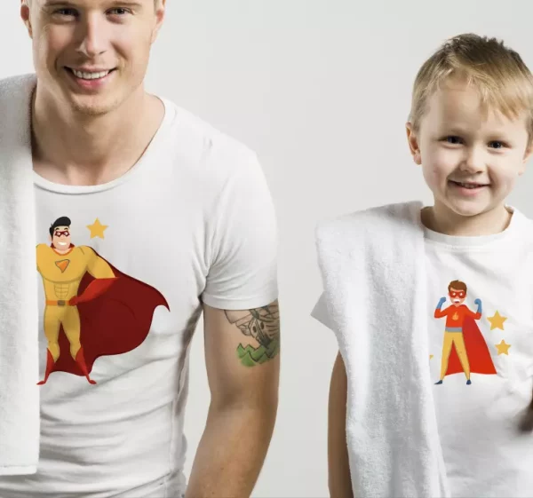 Tee shirt pere et fils Super-heros amusant