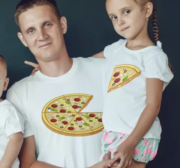 Tee shirt pere et fils Tranches de pizza assorties