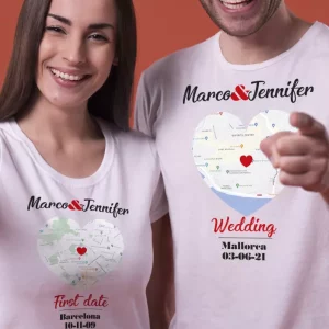 Tee-shirts couple emplacements moments speciaux a personnaliser Tee-shirts couple emplacements moments speciaux a personnaliser