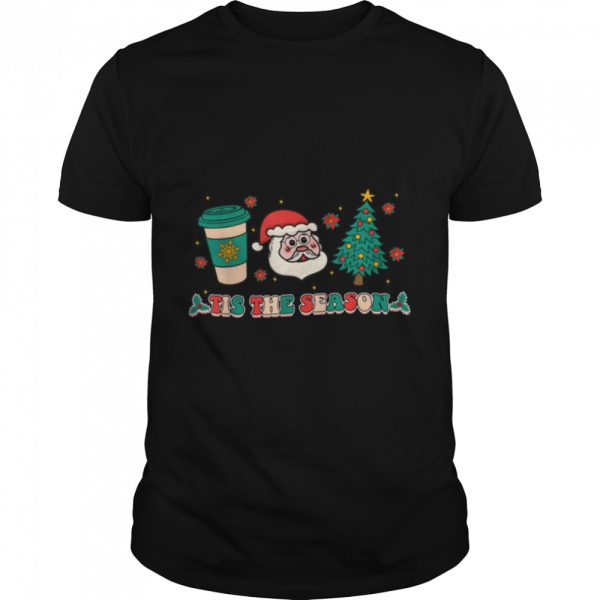 Tis The Season Groovy Christmas Hippie Santa Hot Coffee T-Shirt