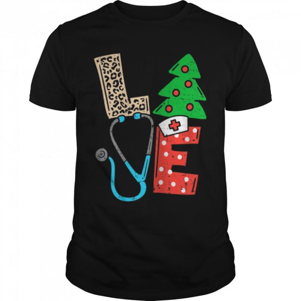 Womens Love Stethoscope Snowflake Nurse Christmas Scrub 2022 Xmas T-Shirt