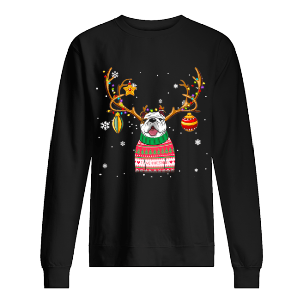 Bulldog Reindeer Christmas Holiday Funny T-Shirt