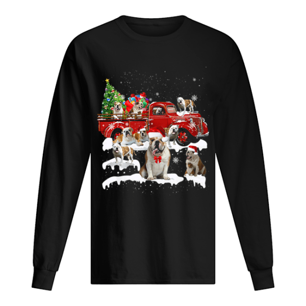 Bulldog Riding Red Truck Xmas Merry Christmas shirt