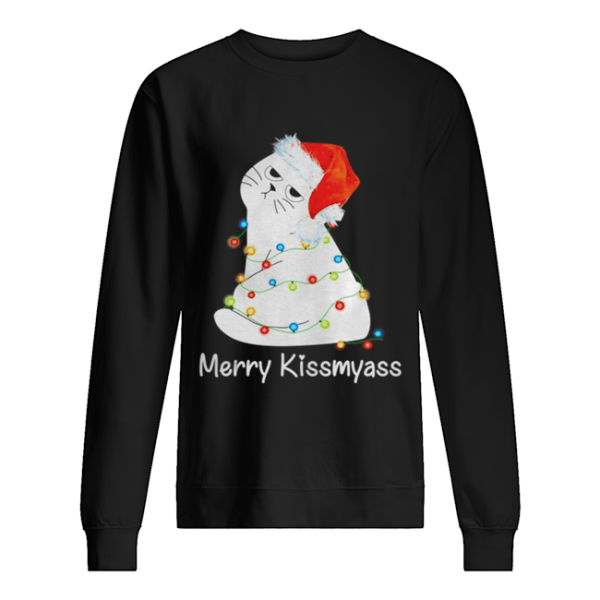 Cat Merry Kissmyass Christmas Light shirt