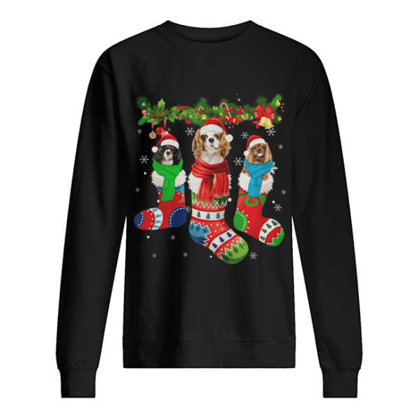 Cavalier King Charles Spaniel in stocking Merry Christmas shirt