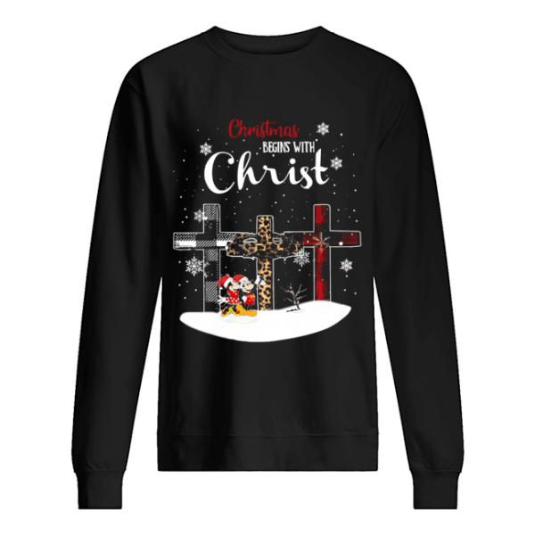 Christmas begins with christ cross Mickey Mouse shirt