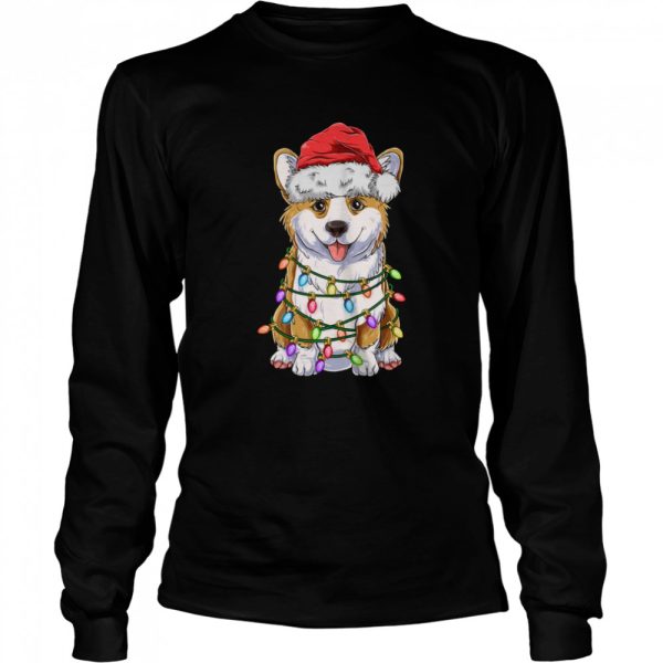 Corgi Christmas Tree Lights Santa Hat Dog shirt