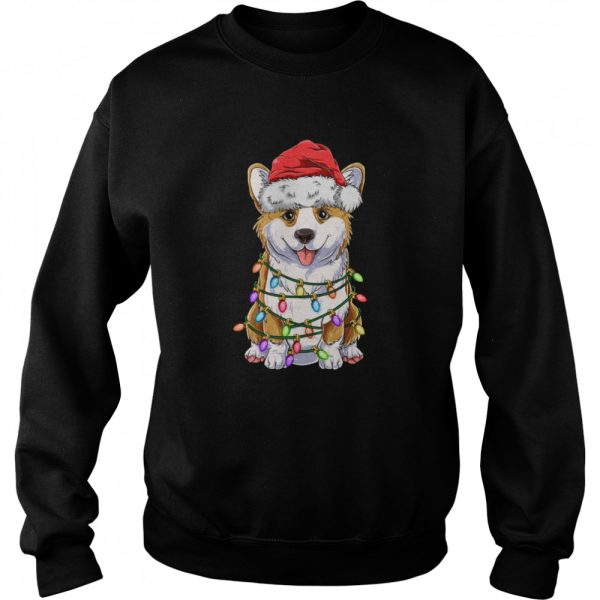 Corgi Christmas Tree Lights Santa Hat Dog shirt