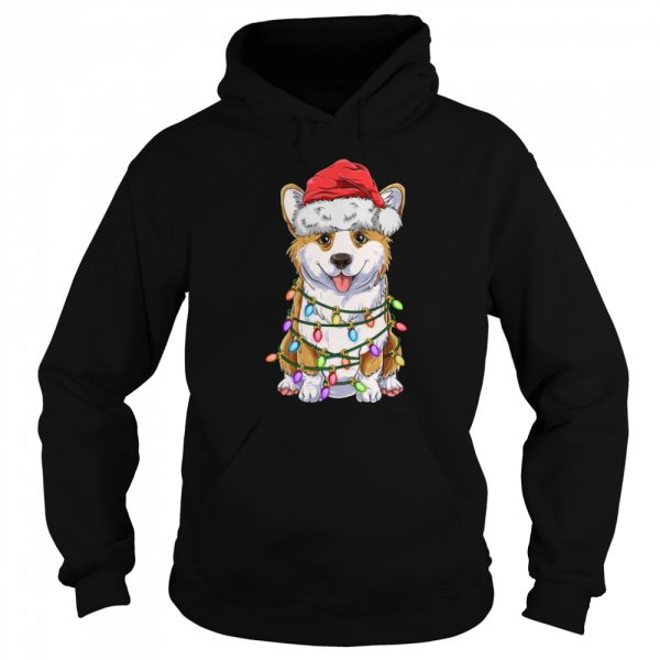 Corgi Christmas Tree Lights Santa Hat Dog shirt