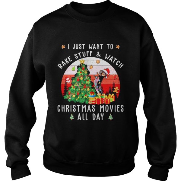 Dachshund Santa I just want to bake stuff and watch Christmas movies all day retro shirt