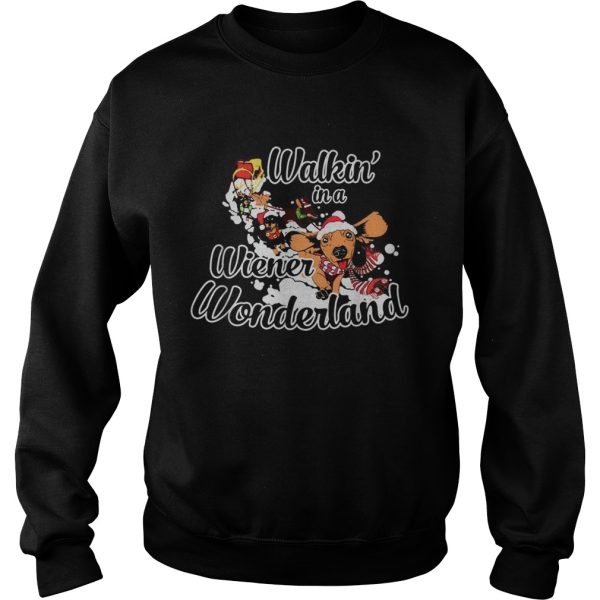 Dachshund walkin in a wiener wonderland christmas shirt