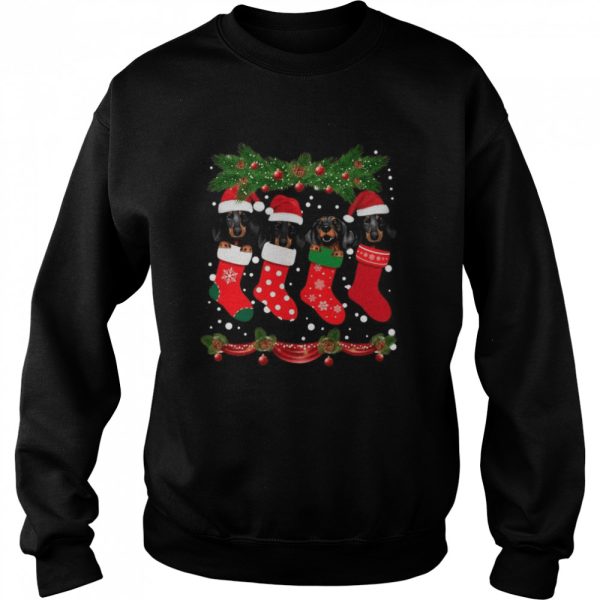 Dachshunds Santa In Socks Crew Neck Merry Christmas shirt