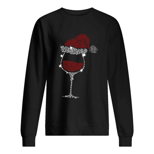 Diamond Wine Glasses Santa Hat Christmas shirt