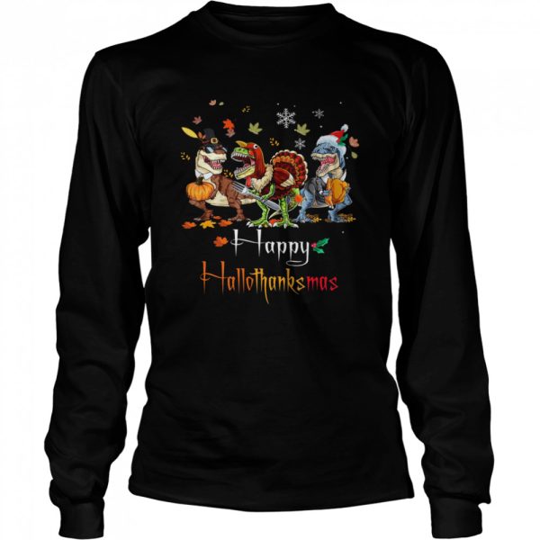 Dino T-rex Happy HalloThanksMas Halloween Christmas shirt