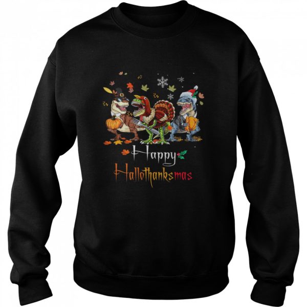 Dino T-rex Happy HalloThanksMas Halloween Christmas shirt