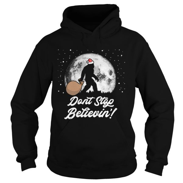 Dont Stop Believin Funny Bigfoot Santa Moon Christmas shirt