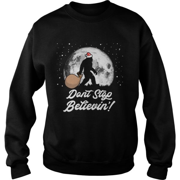 Dont Stop Believin Funny Bigfoot Santa Moon Christmas shirt