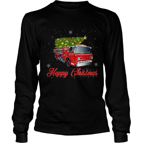 Firefighter Christmas Tee Tree On Truck Fire Xmas shirt