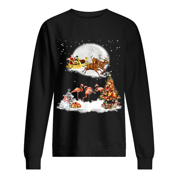 Flamingo Christmas Santa Riding Reindeer shirt