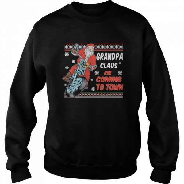 Grandpa Claus Is Coming To Town Riding Motorbike Merry Christmas shirt