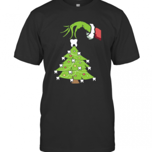 Grinch Hand Holding Tooth Dental Tree Christmas T-Shirt