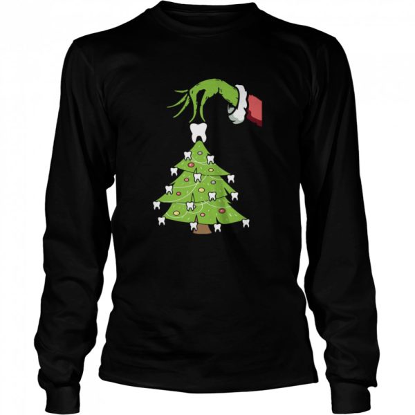 Grinch Hand Holding Tooth Dental Tree Christmas shirt