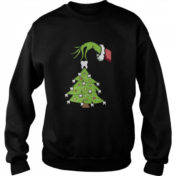 Grinch Hand Holding Tooth Dental Tree Christmas shirt