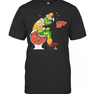 Grinch Pittsburgh Steelers Shit On Toilet Cleveland Browns And Other Teams Christmas T-Shirt