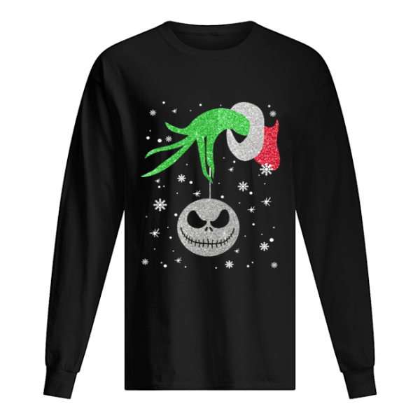 Grinch hand holding Jack Skellington Christmas shirt