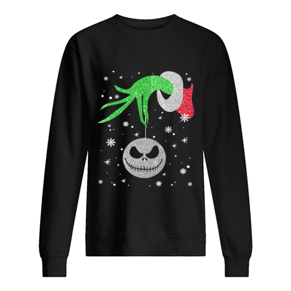 Grinch hand holding Jack Skellington Christmas shirt