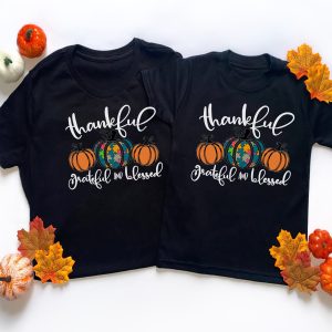 Autism Halloween Family Matching Shirt Thankful Grateful Blessed