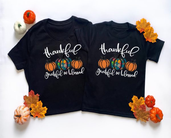 Autism Halloween Family Matching Shirt Thankful Grateful Blessed