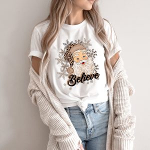 Believe Santa Head Leopard Christmas T Shirt