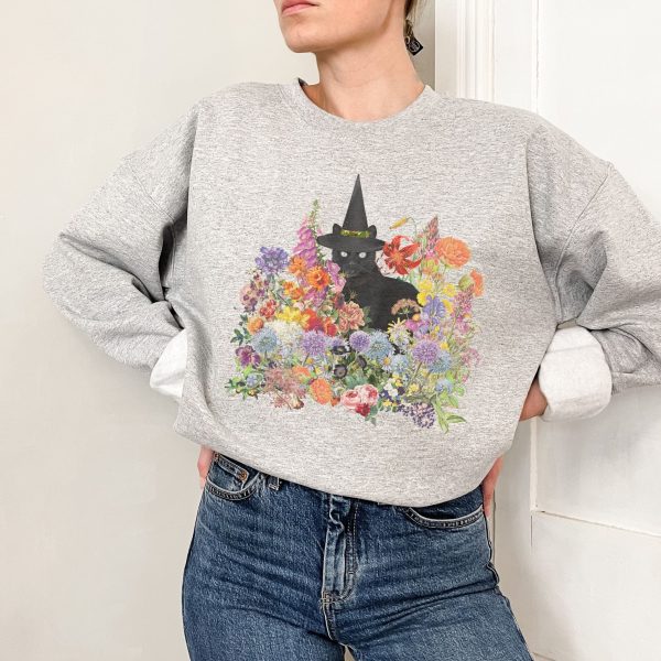 Black Cat Flower Oversized Sweatshirt Comfort Colors