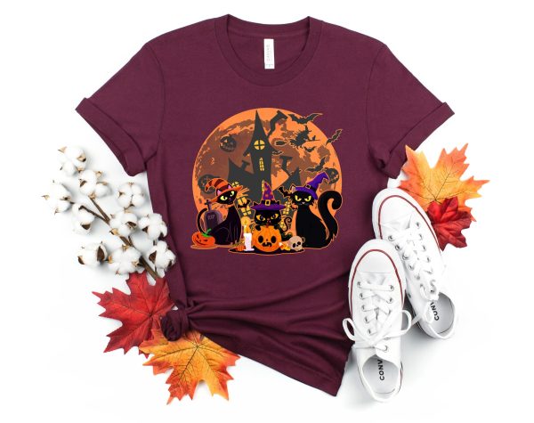 Black Cat Halloween Shirt Fall Pumpkin Oversized Comfort Colors