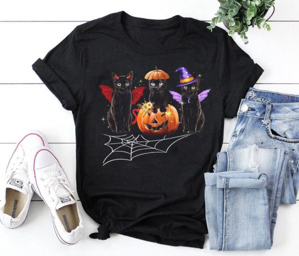 Black Cat Halloween Shirt Funny Gift For Lover Oversized Tshirt Comfort Colors Women