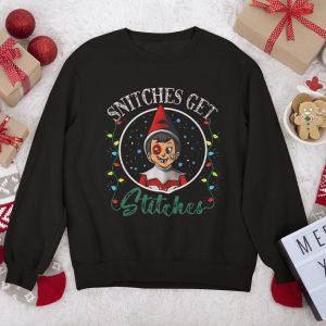 Cartoon Christmas Snitches Get Stitches Elf Xmas Shirt