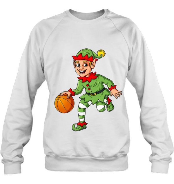 Christmas Elf Dribbling A Basketball Funny Sweatshirt Boys Kids Xmas