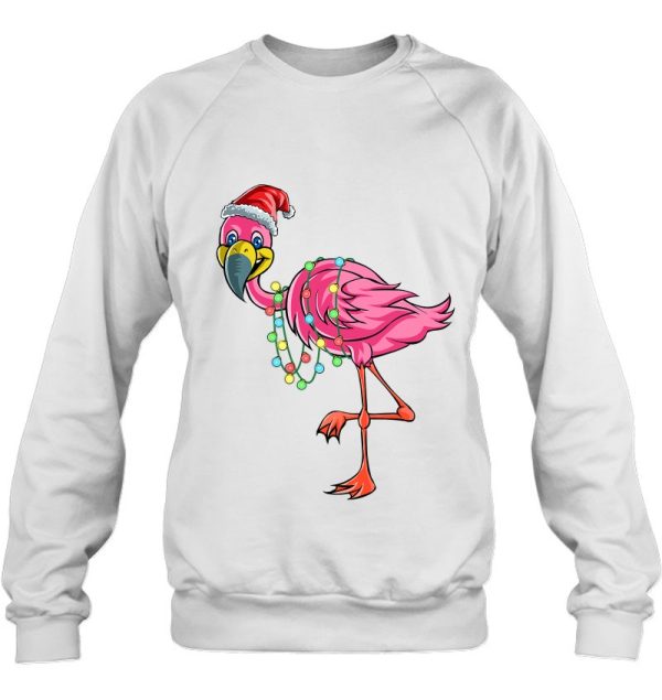 Christmas Flamingo Santa Hat Funny Gift Lights Sweatshirt