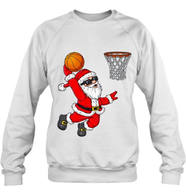 Christmas Santa Claus Dunking A Basketball Boys Kids Xmas Sweatshirt