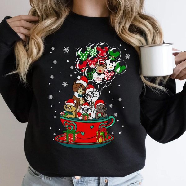 Cute Aristocats Characters Christmas Balloon Tea Cup Sweatshirt