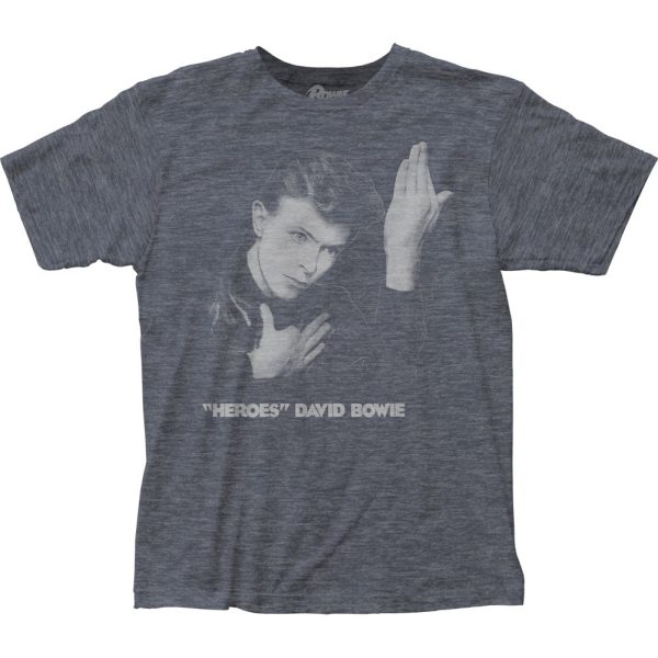 David Bowie Heroes Mens T Shirt Heather Navy Blue